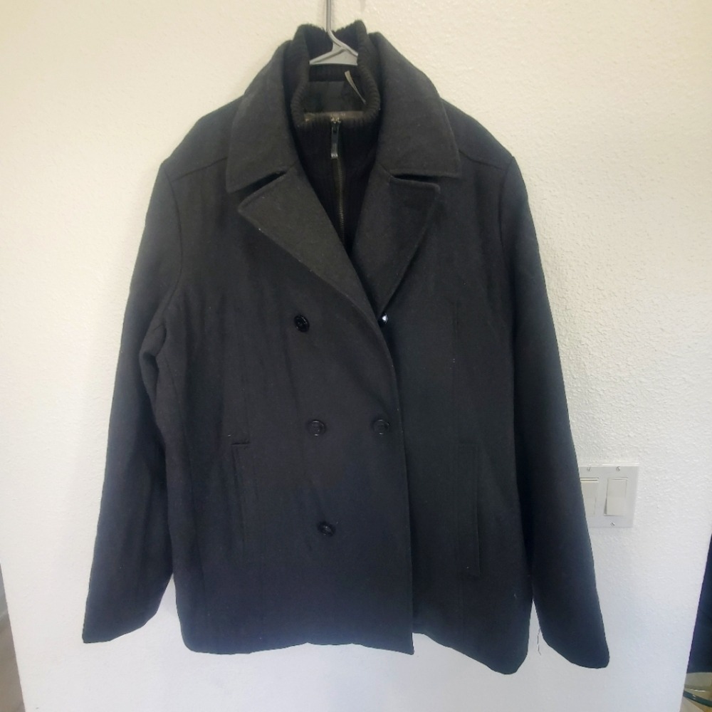Kenneth Cole Double Breasted Wool Peacoat Men's Sz L Black Elegant Nautical